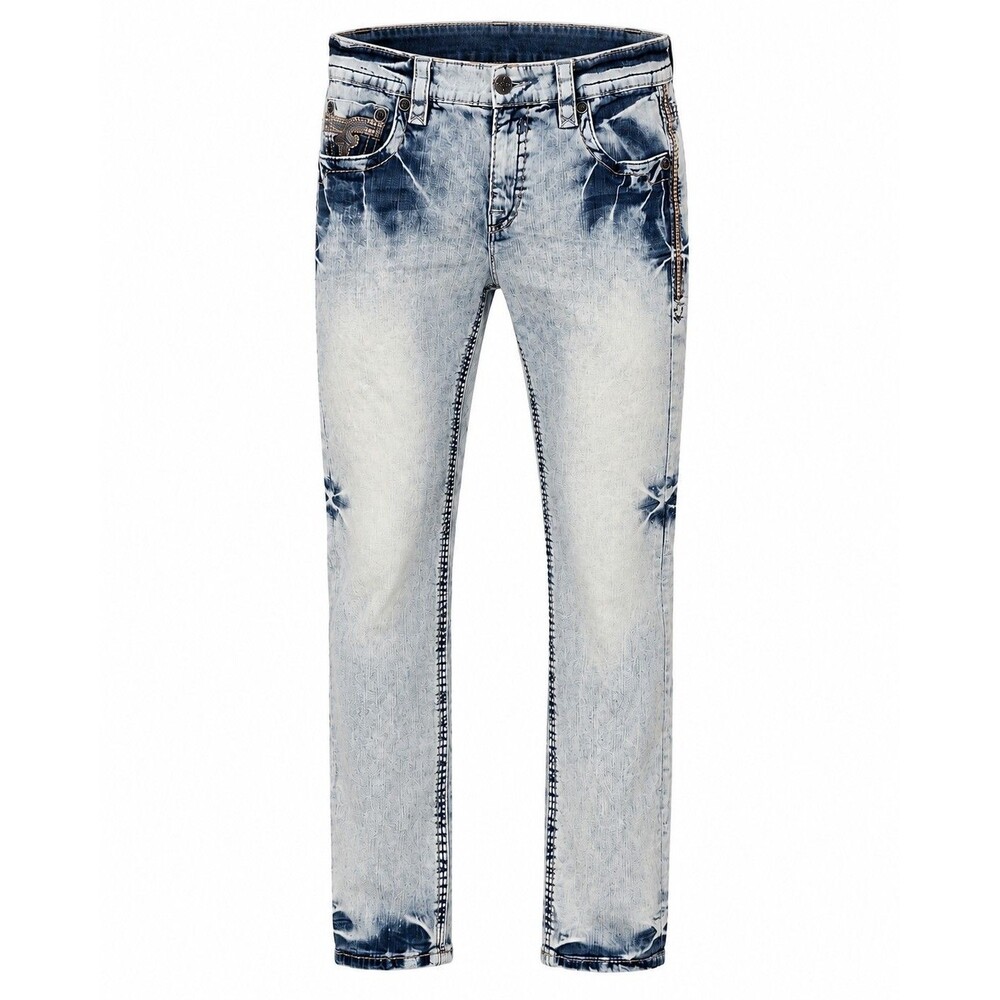 Rock Revival Dudley Rlxd St 17 Jeans Men's 36 Straight Leg Distressed Light Wash